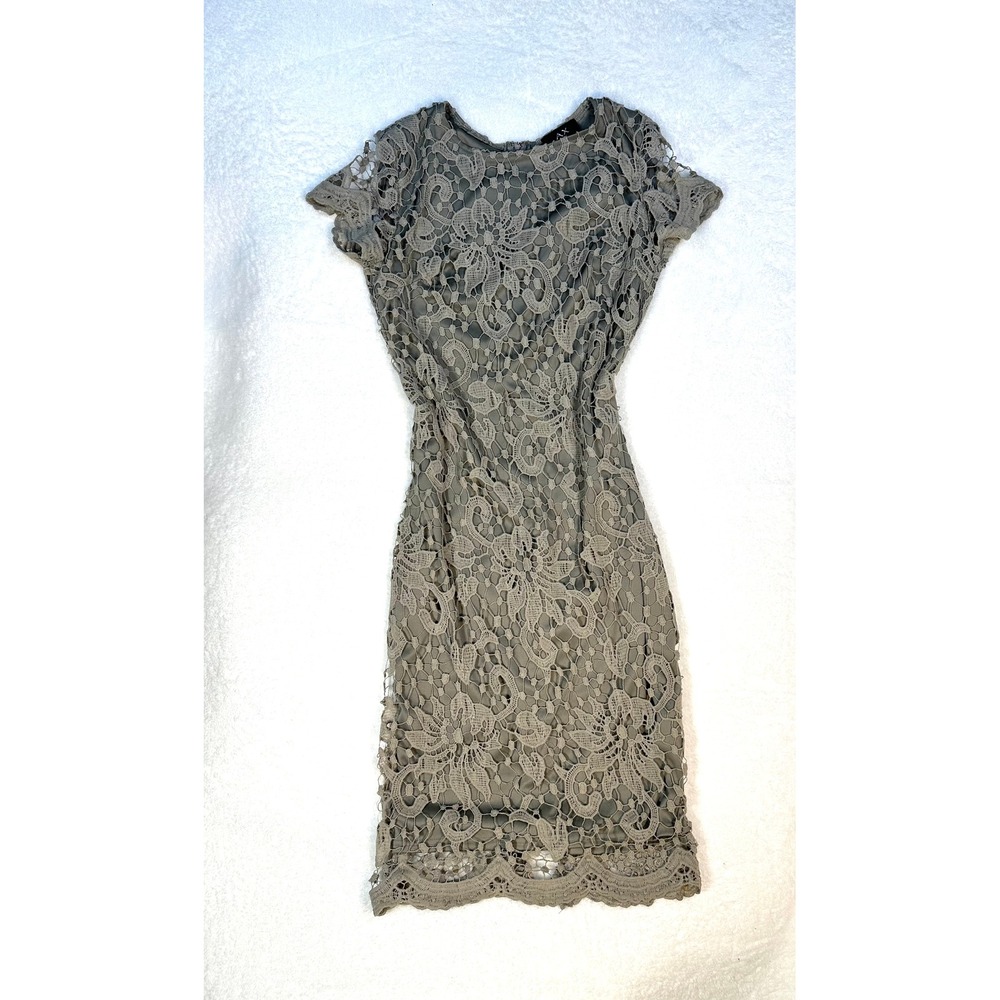 AX Paris Gray Lace Overlay‎ sheath dress midi form fitting womens 14 cap sleeve